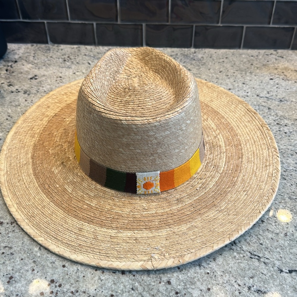 Sunshine Tienda Wide-Brim Straw Sun Hat with Colorblock Band - Natural - Picture 7 of 10